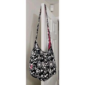 Thirty One Reversible Black Floral Brushstrokes Inside Out Reversible Tote Bag